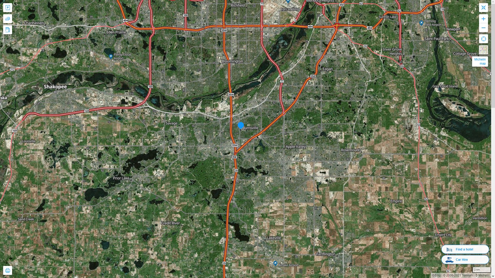 Burnsville Minnesota Highway and Road Map with Satellite View